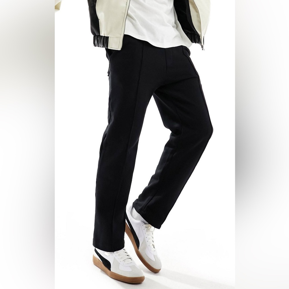 P&B dressy black sweat pants with front outer seam.